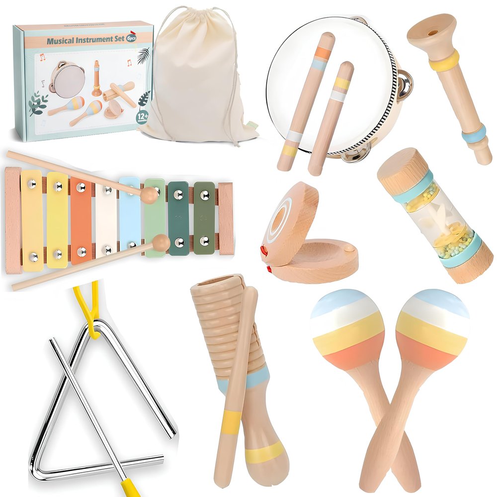 9-in-1 Montessori Toys for 1 Year Old Wooden Musical Instruments for Toddlers 1-3 | Baby Musical Toys & Percussion Set for Kids | Preschool Learning Music Toys for 1+ Year Old & Sensory Development