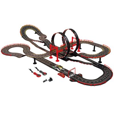 RACEXCALE Mega Loop Racer - 1:43 Scale Slot Car Track Set with Magnetic Cars & Dual-Speed Controllers for Thrilling Racing Fun