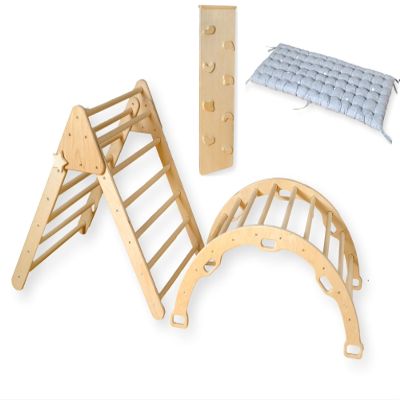 Kidodido Montessori Wooden Climbing Set for Kids | Montessori Climbing Triangle Climbing Dome Ramp and Pillow | Waldorf Climbing Arch for Toddler | Montessori Playground | Kids Play Gym(Dino)