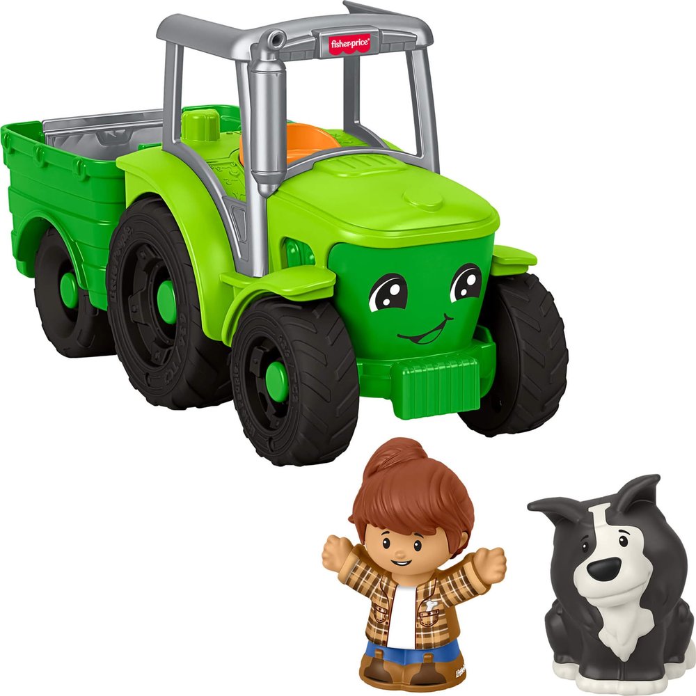 Fisher-Price Little People Toddler Toy Push & Play Tractor Push-Along Musical Farm Vehicle with 2 Figures for Pretend Play Kids Ages 1+ Years, Multilanguage Version