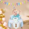 1st Birthday Decorations Boy, High Chair Banner First Birthday Decorations Boho Wood Bead Tassel, Baby 1st Party Hat with One Cake Topper view 2