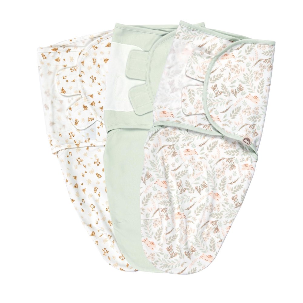 100% Cotton 3-Pack Baby Swaddle Sleep Sack 0-3 Months - Gender Neutral Swaddle Newborn to 3 M, Adjustable Swaddles for Newborns Blankets, Babies Gift Set, Designed in France, Green Woodland Collection