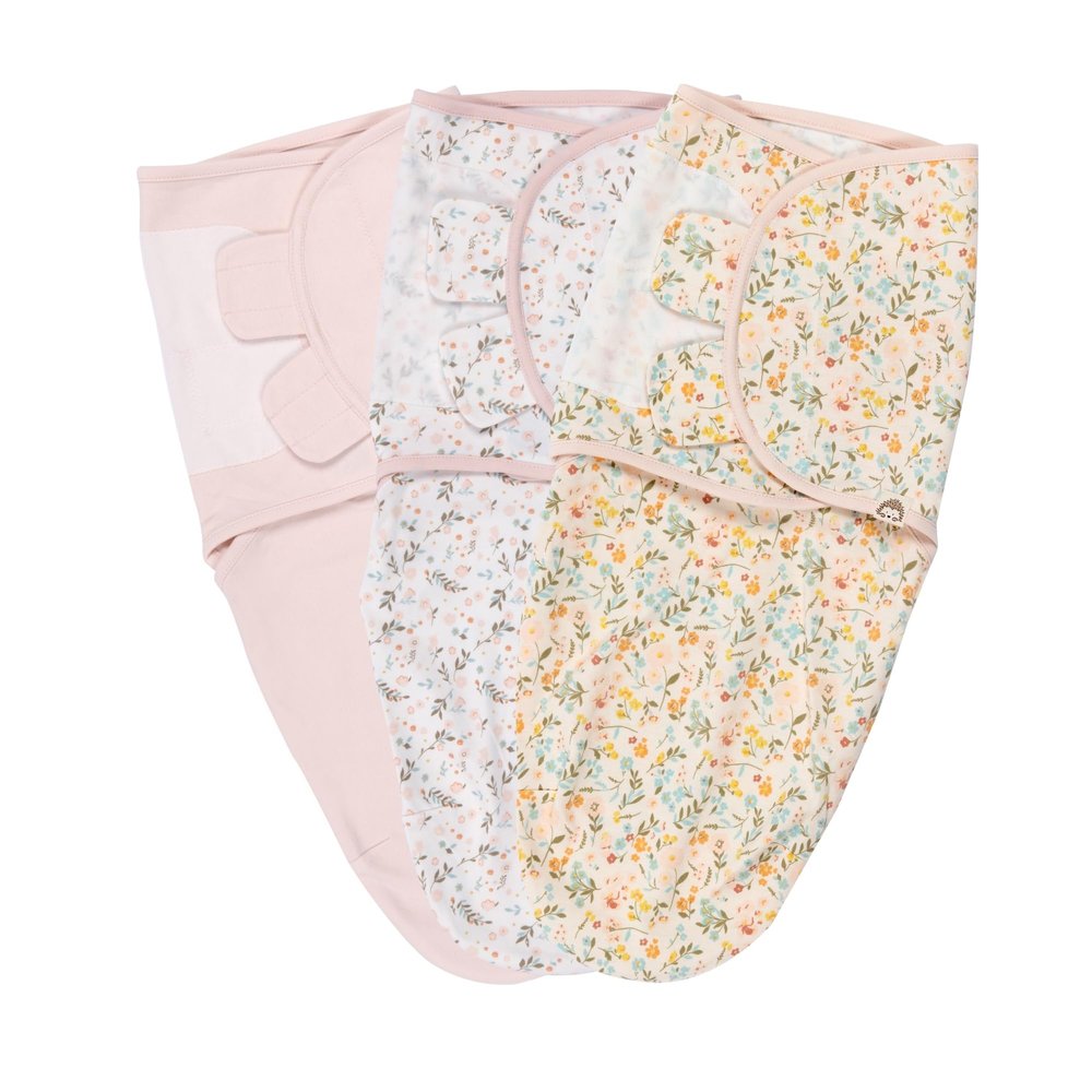100% Cotton 3-Pack Baby Swaddle Sleep Sacks, 0-3 Months - Baby Girl Swaddle Newborn, Adjustable Swaddles for Newborns to 3 Months, Ideal Babies Gift Set, Designed in France, Pink + Floral Collection