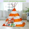 Turtleplay Indoor Teepee Tent  Durable Cotton Canvas with White Stripes, Easy Assembly, Orange Playhouse view 2
