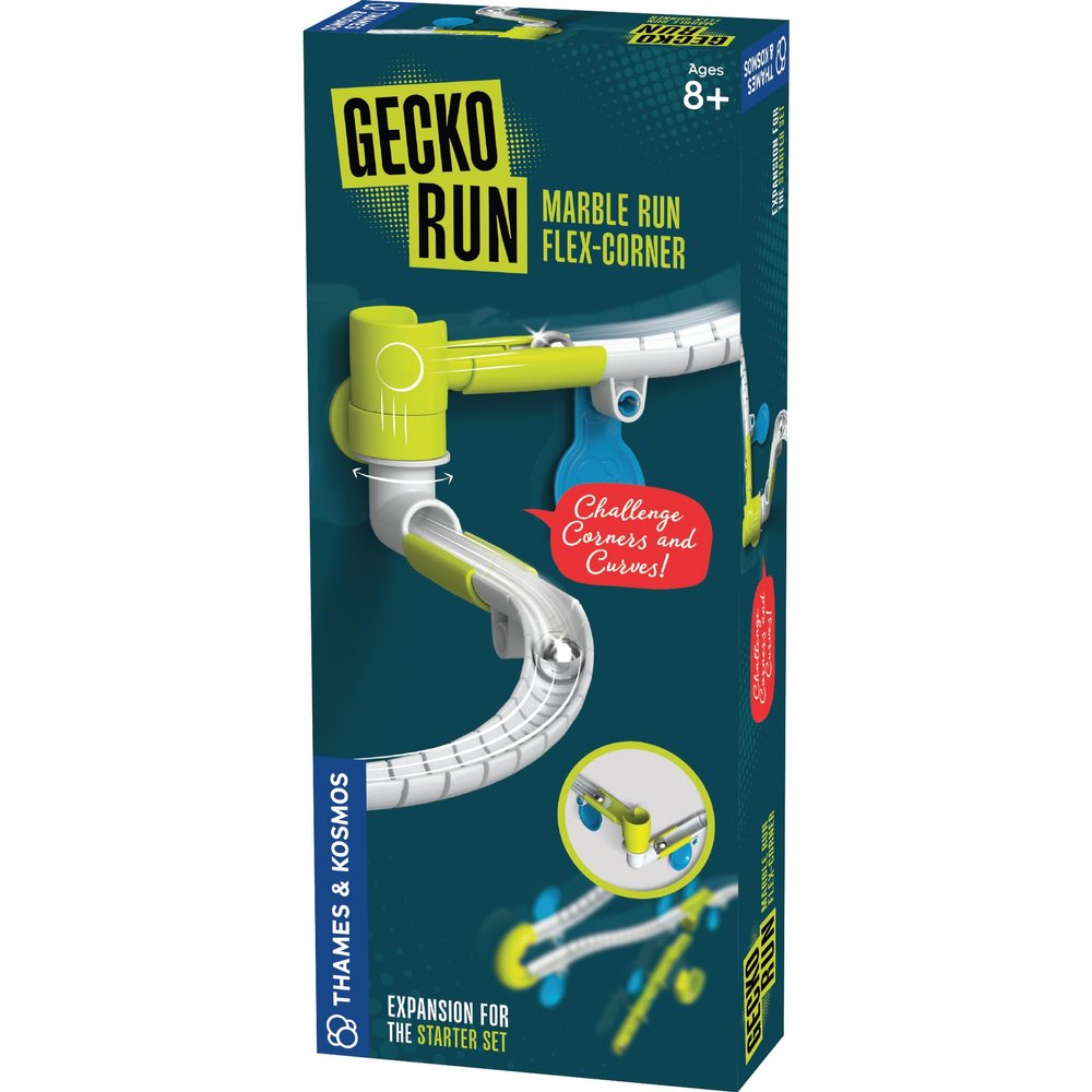 Gecko Run Marble Run Flex-Corner Expansion Pack by Thames & Kosmos  Extra Stunt for Vertical Marble Run Starter Set; Fast, No-Mess Setup with Residue-Free Nano-Adhesive Pads, Hours of Creative Play
