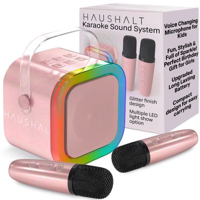 HAUSHALT Mini Karaoke Machine for Kids Adults Teen with 2 Wireless Microphones, Gifts for Girl, Toys for Girls 6-8, Small Portable Bluetooth Speaker, Microphone, Car Singing Mic, Kareoke, Toddler Gift