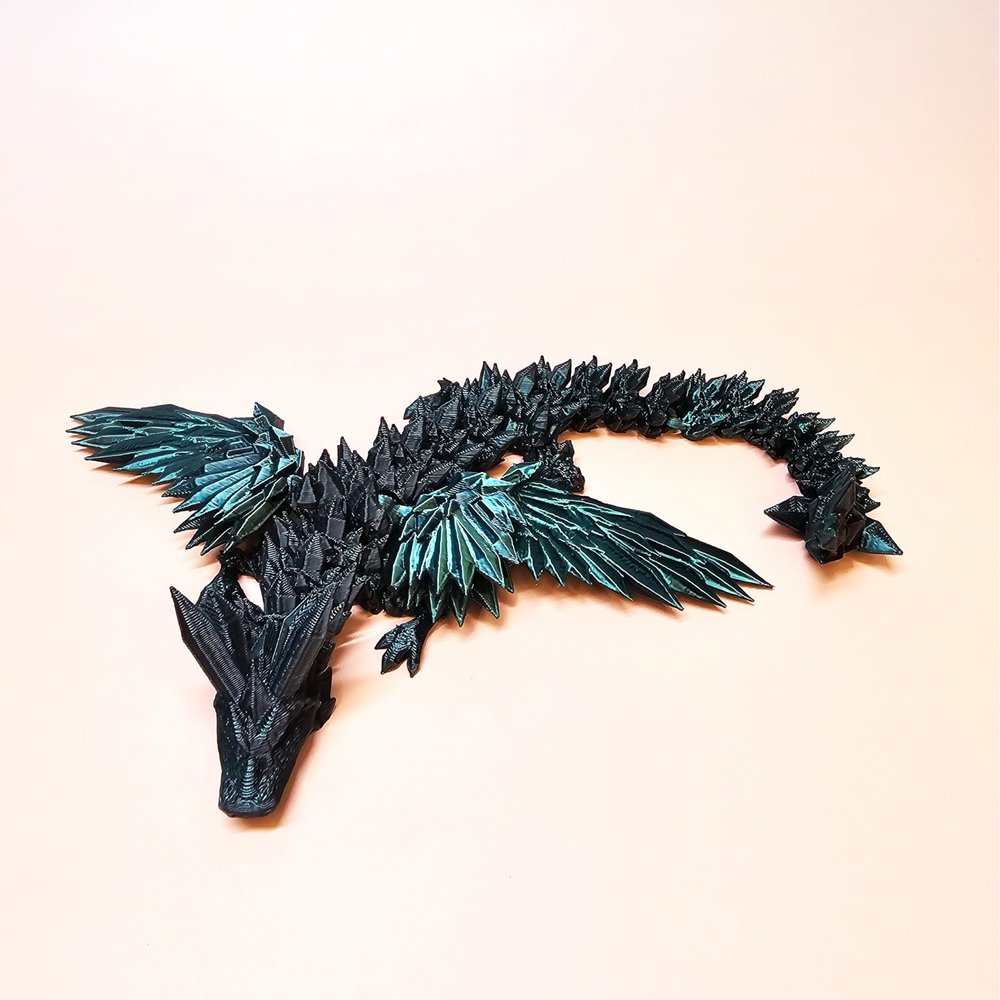 Crystal Dragon with Wings 3D-Printed, 3D Dragon,Flexible Articulated Wings Dragon3D Printed Gift for Festival,Home Decoration, Executive Desk Decorations (Emerald Green-Black, 11 Inches)