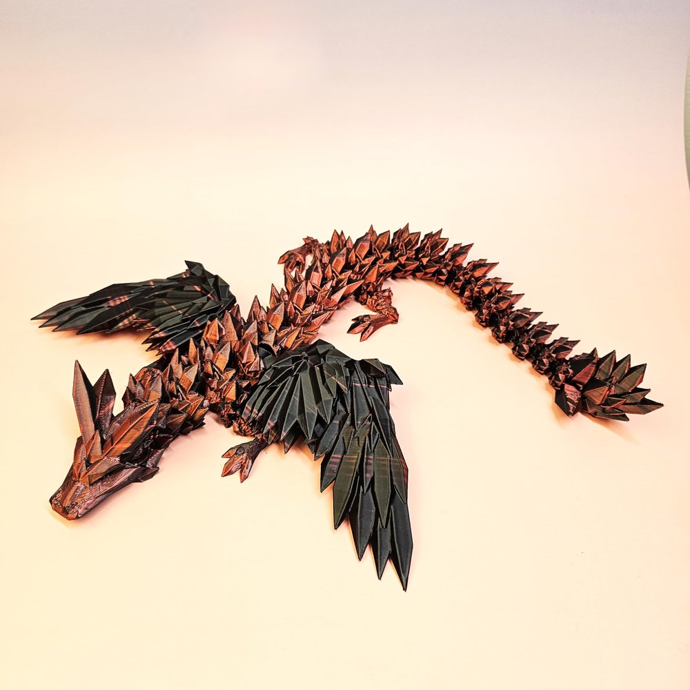 Crystal Dragon with Wings 3D-Printed, 3D Dragon,Flexible Articulated Wings Dragon3D Printed Gift for Festival,Home Decoration, Executive Desk Decorations (Red-Black, 23 Inches)