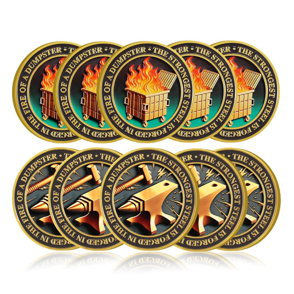10Pcs Gradient Color Dumpster Fire Coin, Strongest Steel Dumpster Fire Challenge Coin - Funny Office Desk Accessories - Novelty Coins Pocket Token - Inspirational Office Gifts for Men Women
