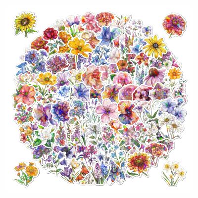 100pcs Flower Stickers Pack, Sparkly Holographic Aesthetic Decals for Water Bottle, Waterproof Stickers for Hydroflask Laptop Scrapbooking Phone,Flower Gifts for Adults Women Teens Girls
