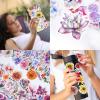 100pcs Flower Stickers Pack, Sparkly Holographic Aesthetic Decals for Water Bottle, Waterproof Stickers for Hydroflask Laptop Scrapbooking Phone,Flower Gifts for Adults Women Teens Girls view 3