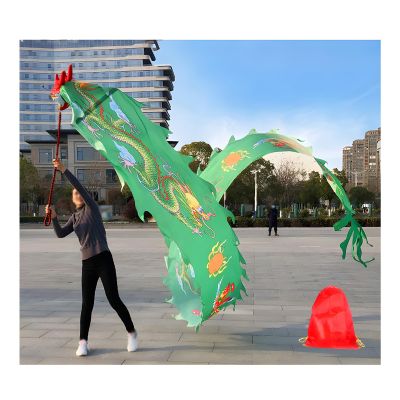 ZNQNDSR Dragon Ribbon Poi for Fitness Party Stage Performance Prop Set, Dragon Poi with Storage Bag, Chinese Flinging Ribbon(Green)