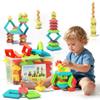 100Pcs Montessori Toys for Ages 1-3 2-5 Toddlers Kids Baby,Pyramid Stacking Building Toys,3D Preschool Learning Blocks for Kids,STEM Sensory Toy Gifts for 2-4 Year Old Boy Girl,Big Plastic Storage Box view 1