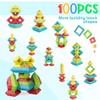 100Pcs Montessori Toys for Ages 1-3 2-5 Toddlers Kids Baby,Pyramid Stacking Building Toys,3D Preschool Learning Blocks for Kids,STEM Sensory Toy Gifts for 2-4 Year Old Boy Girl,Big Plastic Storage Box view 2