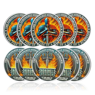 10Pcs Knights Dumpster Fire Coin, Knight's Sword Dumpster Fire Challenge Coin - Funny Office Desk Accessories - Novelty Coins Pocket Token - Inspirational Office Gifts for Men Women