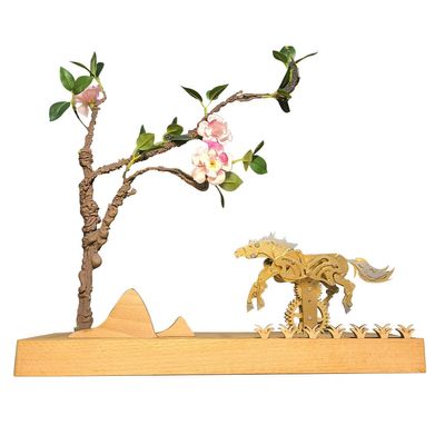 XMBRICDIYY 3D Mechanical Brass Horse Model with Wooden Base, Mechanical Brass Animal Model, Perfect for Home and Office Ornament, Assembly Model, 39 x 15.4 x 40cm