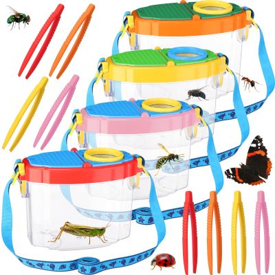 Halloscume 4 Pack Insect Bug Viewer Kit for Kids with Tweezers Explorer Outdoor Set Bug Catcher Containers for Insects Magnifying Insect Box Observation Science Nature Exploration Collecting(Bright)