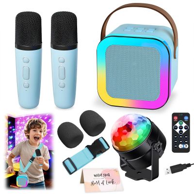 Mini Karaoke Machine with 2 Wireless Microphones for Kids, Portable Karaoke Machine for Kids, Kids Karaoke Machine Toys for Girls Boys Gifts for Home Parties Birthday (Blue)