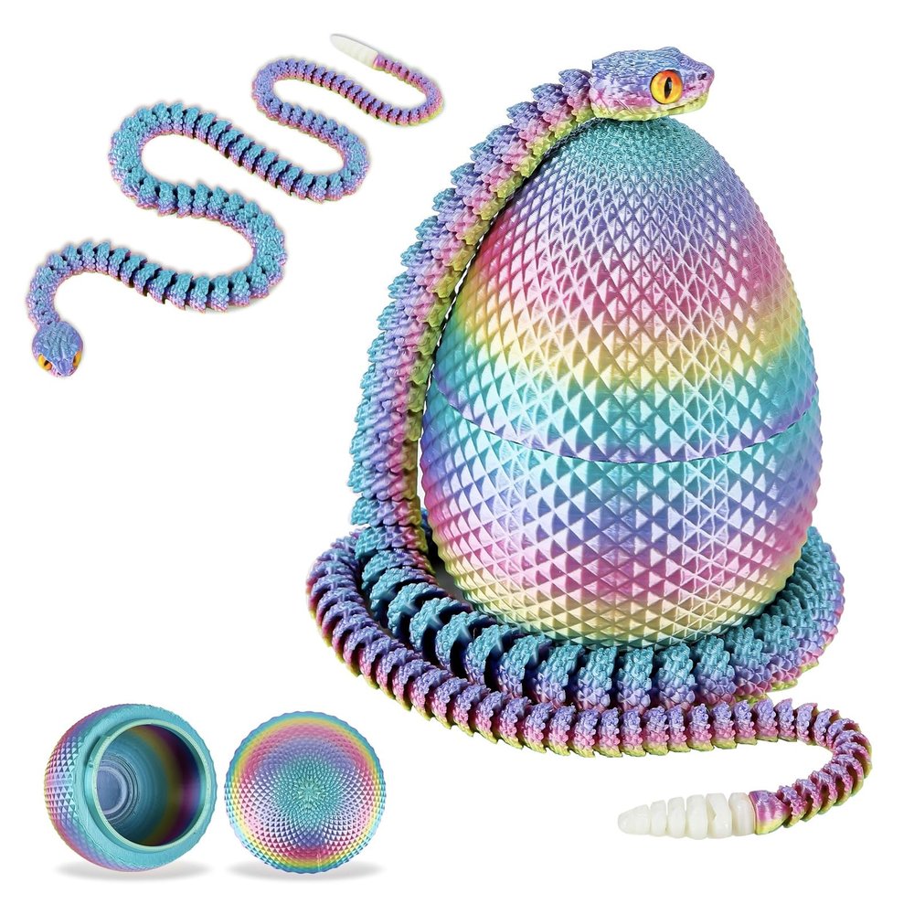 3D Printed Snake Eggs with Snake Inside23.22 Inch Rainbow Crystal Snake Fidget ToysArticulated 3D Snake with 3D Snake Eggs Multiculor