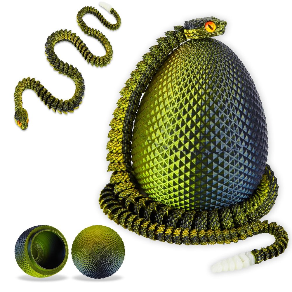 3D Printed Snake Eggs with Snake InsideCrystal Snake Fidget Toys23.22 Inch Articulated 3D Snake with 3D Snake Eggs Black Gold