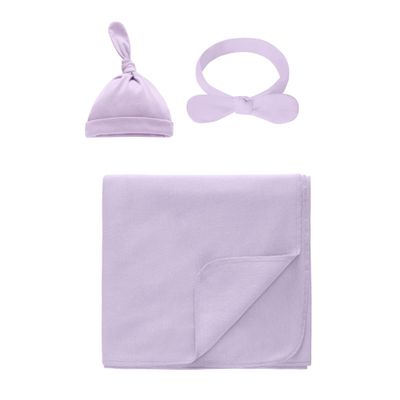 100% Cotton Knitted Baby Swaddle Blanket with Hat Set, 35"x35", Newborn Swaddle Wrap, Receiving Blankets, Burping Cloth & Stroller Cover, Perfect for Boys Girls