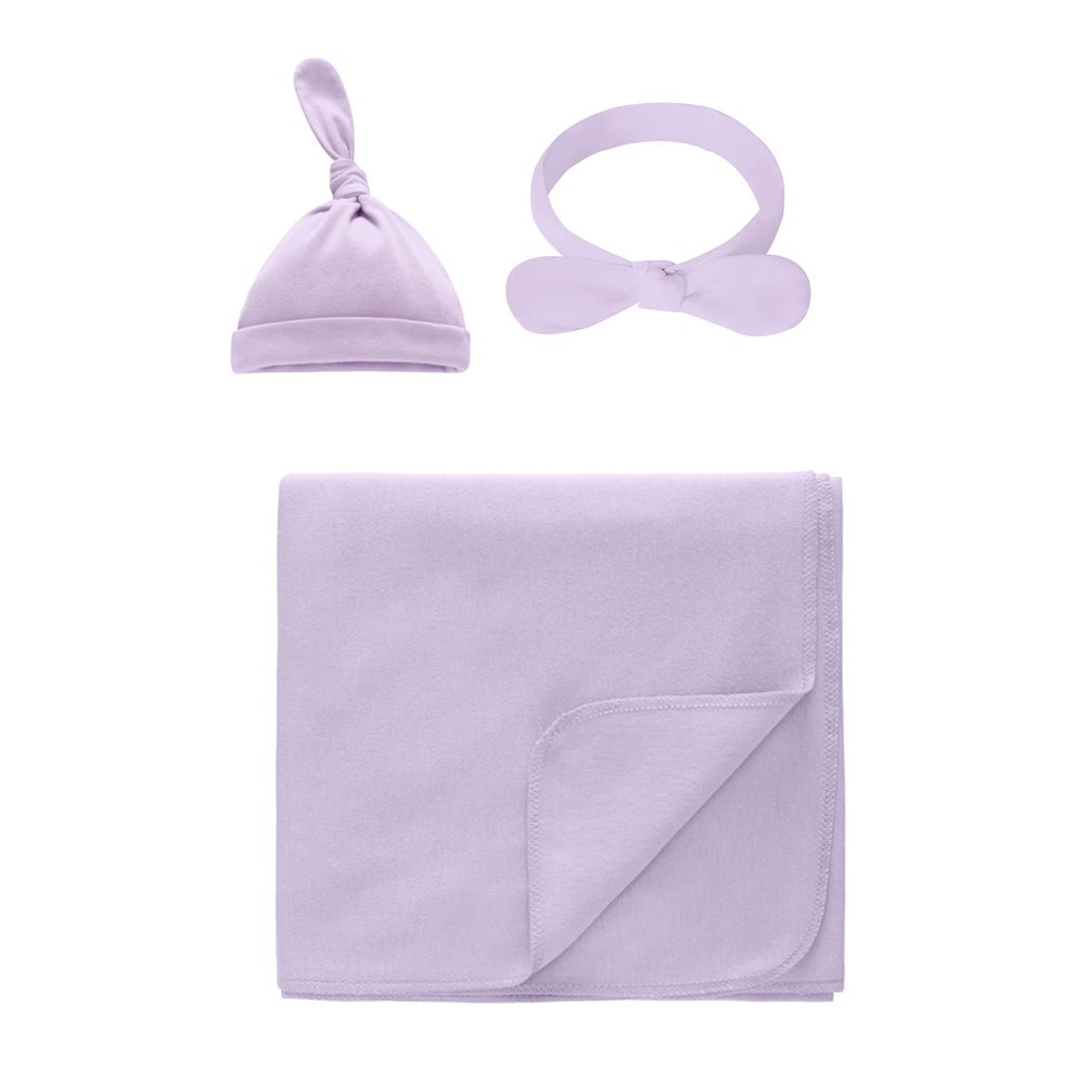 100% Cotton Knitted Baby Swaddle Blanket with Hat Set, 35"x35", Newborn Swaddle Wrap, Receiving Blankets, Burping Cloth & Stroller Cover, Perfect for Boys Girls