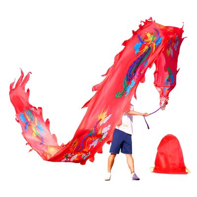 ZNQNDSR Dragon Poi with 3D Dragon Head, Dragon Flag Poi for Gymnastics Training, Chinese Flinging Ribbon for Dance Parties(Red,33 ft)