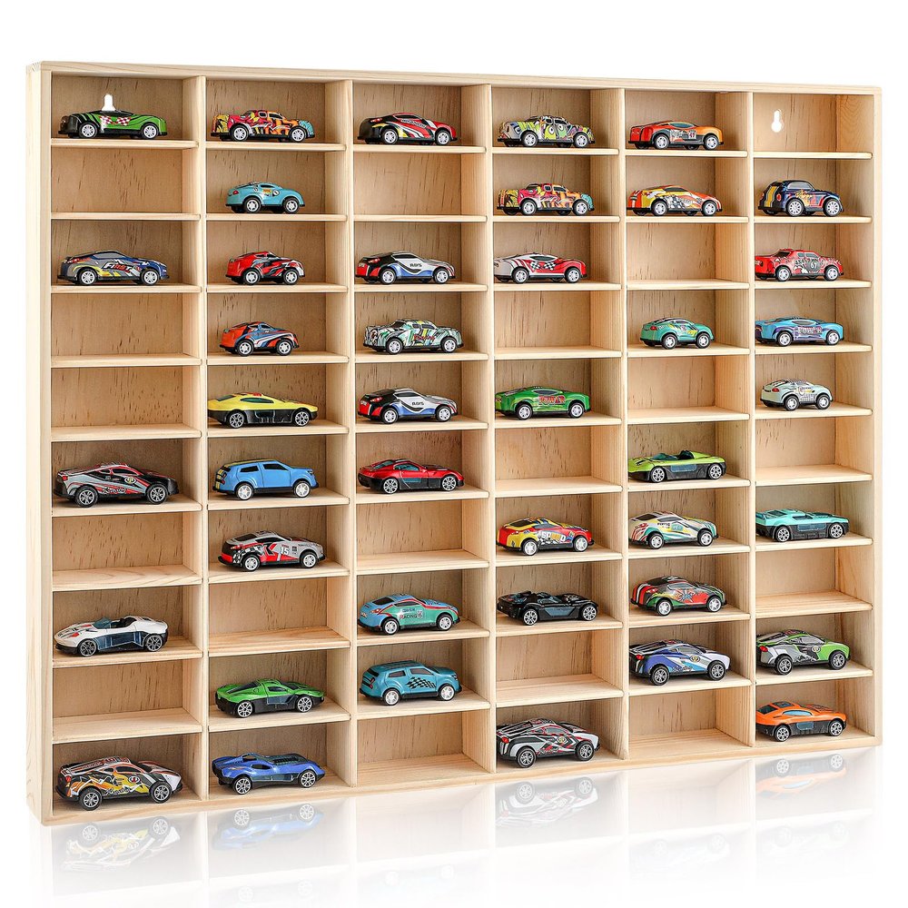 Seenelling Hot 1/64 Diecast Wheels Display Case Holds Toy Cars Wooden Wall Mount Car Display Shelf Storage Organizer Case for Toy Collectibles, Wheel, Model, 10 Layers (60 Spaces)