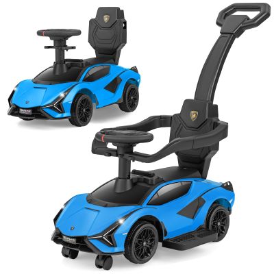 OLAKIDS 3 in 1 Ride on Push Car, Licensed Lamborghini SIAN Baby Sliding with Parent Control Handle Universal Wheels Guardrails, Toddlers Walking Toy with Music, Under Seat Storage (Blue)
