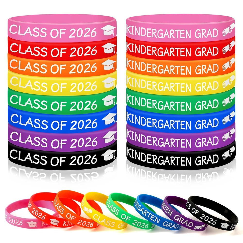 JUNEBRUSHS 42pcs Kindergarten Preschool Graduation Silicone Bracelets Party Favors Rubber Wristbands Supplies for Class of 2026 Graduation Kindergarten Preschool Party Favors Accessories
