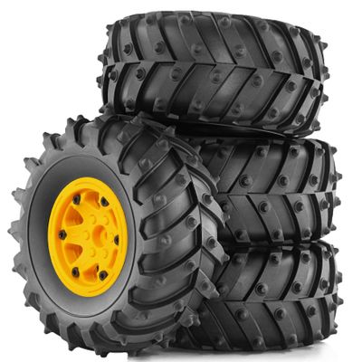 12mm Hex Hub 4.72''OD Rubber Tires & Wheel Rim for RedCat Volcano Traxxas Rustler HPI HSP Tamiya Exceed Himoto 1/10 Off-Road Monster Truck,120mmx56mm (Yellow)