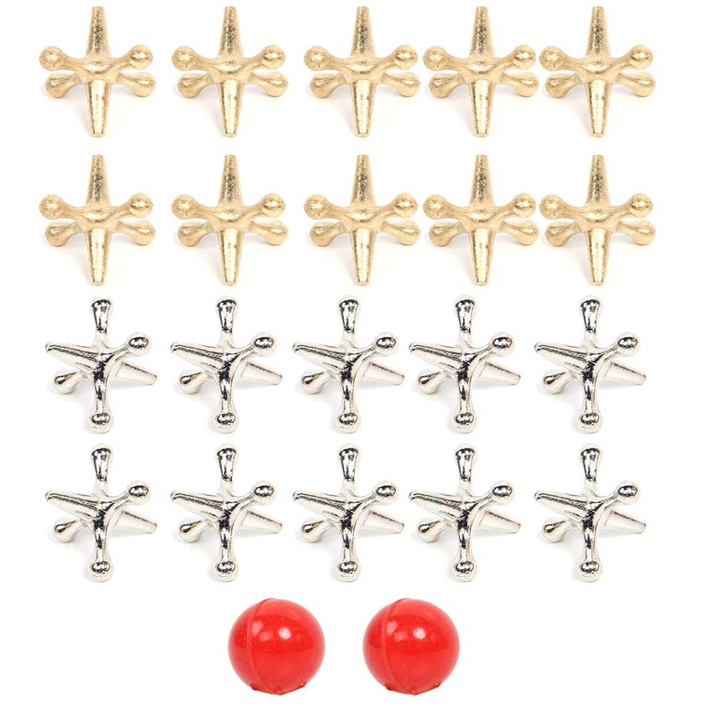 Metal Jacks Game, Retro Game with 2 Sets of Metal Jacks and Ball, Retro Metal Jacks and Ball Game with Bouncy Balls, Old Fashioned Floor Games, Jacks and Ball Travel Game Set
