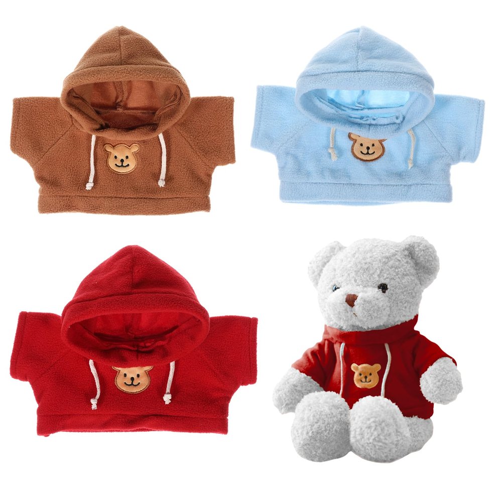 JIYIN 3 Pcs Build a Bear Clothes, 12-16 Inch Bear Hoodie Red Blue Brown Stuffed Animal Clothes Cute Cute Clothes Hat Kawaii Plush Clothes Bear Hoodie Sweater