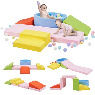 Elftopia Foam Climbing Blocks with Ball Pit & Stairs for Toddlers Aged 1-3 -Soft Playset for Indoor Crawling, Foam Playground Set for Baby to Active Playing Inside -(Balls NOT Included),Multicolored