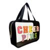 CHEER PINS Bag  Clear Cheerleading Competition Pin Peg Bag with Multi-Colored Chenille Letters, Gold Zipper & Hand Strap, Stadium Approved Purse view 3