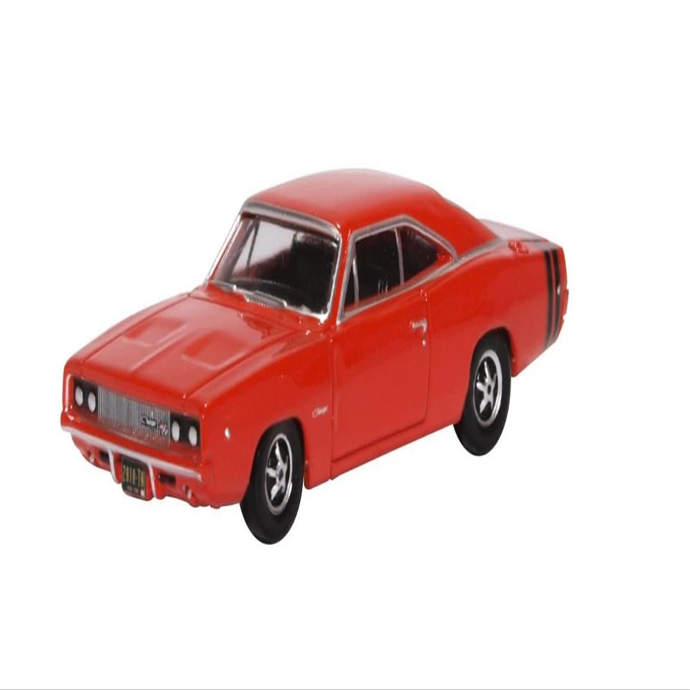 1968 Charger Bright Red with Black Stripes 1/87 (HO) Scale Diecast Model Car by Oxford 87DC68001