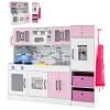 Costzon 2-Piece Kids Kitchen Playset, Wooden Play Kitchen with Water Circulation, Lights and Sounds, Range Hood, Ice Maker, Interactive Toy Kitchen & Play Refrigerator for Kids Toddlers Ages 3+ (Pink) view 1