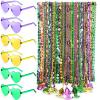 Civaner 72 Pcs Mardi Gras Beaded Necklaces and 6 Pcs Heart Sunglasses Bulk Mardi Gras Costume Accessories Gold Purple Green Carnival Parade Decorations for Women Men Valentines Party Favors view 1