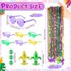 Civaner 72 Pcs Mardi Gras Beaded Necklaces and 6 Pcs Heart Sunglasses Bulk Mardi Gras Costume Accessories Gold Purple Green Carnival Parade Decorations for Women Men Valentines Party Favors view 3