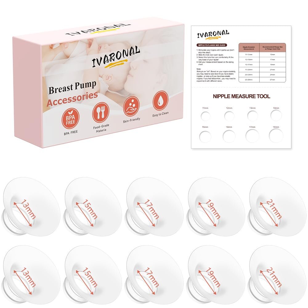 10pcs Flange Insert 13/15/17/19/21mm*2 pcs Compatible with Momcozy Air1/W1/M9/M6/M5/S12 Pro/V1 Pro/V2 Pro,for Spectra/Medela/MomMed/eufy/Lansinoh/Elvie Breast Pump