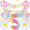 Happy 5th Birthday Decorations Girl, Pastel Happy Birthday Banner, Rainbow Gradient 5 Balloon Number 40 Inch, Number 5 Balloon For Pastel Birthday Decorations view 1