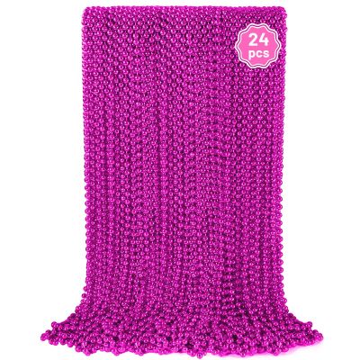 YAXINRUI 24 PCS Hot Pink Bead Necklaces, Pink Mardi Gras Beads, Cancer Awareness Beads Necklaces, Valentine Necklace, 33 Inch Round Party for Mardi Gras Christmas Cancer Awareness Month Events