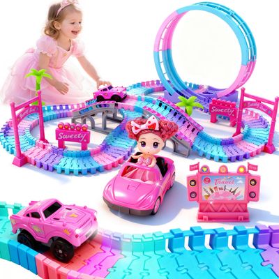 SCKTYZS Tracks Car Toys for 3 4 5 6 Year Old Girls Kids,177 PCS 360Rotating Track Flexible Car for Girls 3-5 Toddler Flex Track Race Cars Toys Birthday Gifts
