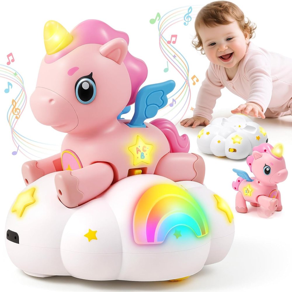 Jyusmile Musical Crawling Baby Toy 6-12 Months+, Sensory Learning Development Toy for Tummy Time, Christmas Birthday Gifts for 1 Year Old Girl