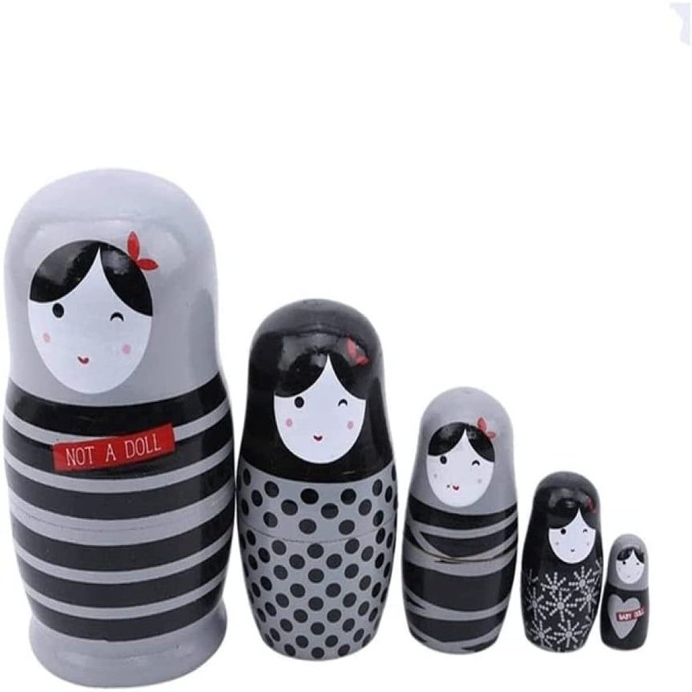 Stacking Dolls Nesting Dolls Russian Nesting 5 Pieces Lovely Matryoshka Wooden Dolls Nesting Babushka Russian Hand Painted for Christmas Toys Gift Matryoshka Dolls Stacking Dolls (Color : 5 Pieces)