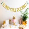 15 And Still Rockin! Banner,15th Rock and Roll Birthday Party Decor,Cheers to 15 Years,Born To Rock, Rock Music Birthday Party Decor Supplies Gold Green view 4