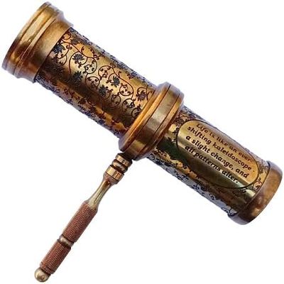 Antique Hand Carved Brass Twist Kaleidoscope for Adult and Kids Vintage Look Kaleidoscope - Antique Finish with Brass Handle Gift Decor, 5.5 Inches x 1.7 Inches