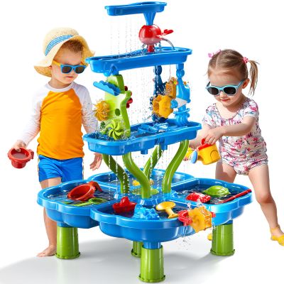 4 -Tier Kids Water Play Table for Kids Toddlers 3-5 4-8, Sand and Water Table with Rich Activity Set, Water and Sand Sensory Activity Play Table Summer Beach Outdoor Indoor Toys for 3 4 5 6 7 8