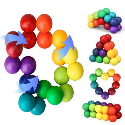 3 PCS Colorful Ball Fidget Ring Toy for Kids Toddlers, Fidget Chain Airplane Car Travel Trip for Age 3-8, Rainbow DIY Sensory Puzzle Toy for Easter Eggs Basket Stuffer Gifts