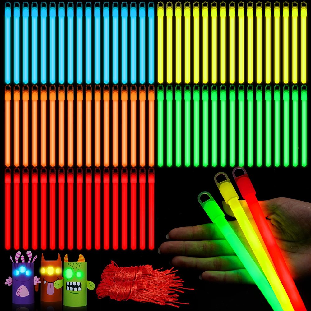 Lewtemi 100 Pack 6 Inch Glow Colorful Sticks Bulk, Glow in the Dark Party Supplies Birthday and Holidays